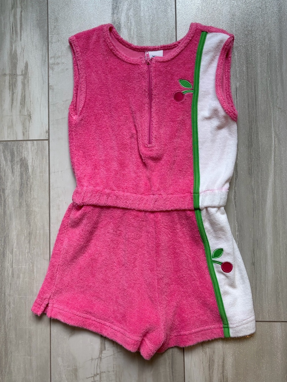 Florence Eiseman Colorful Pink Terry Cloth Cherry Cover-Up Romper Girls 5